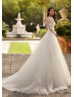 Long Sleeves Beaded Ivory Lace Tulle Illusion Back Wedding Dress